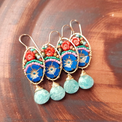 Amazonite Beaded Blooms Earrings