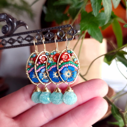 Amazonite Beaded Blooms Earrings