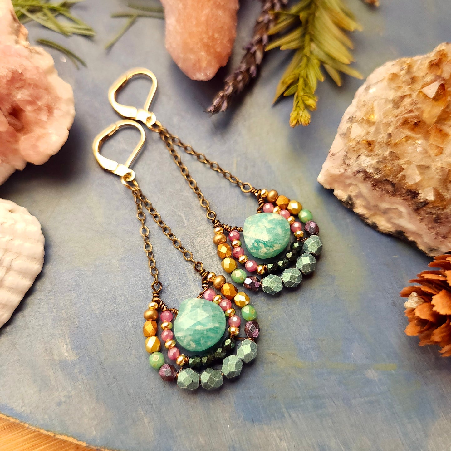 Amazonite Mirela Earrings in Vintage Bronze