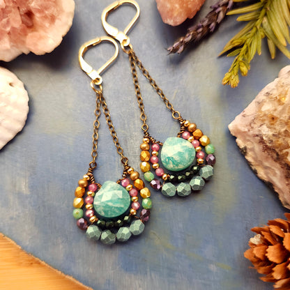 Amazonite Mirela Earrings in Vintage Bronze