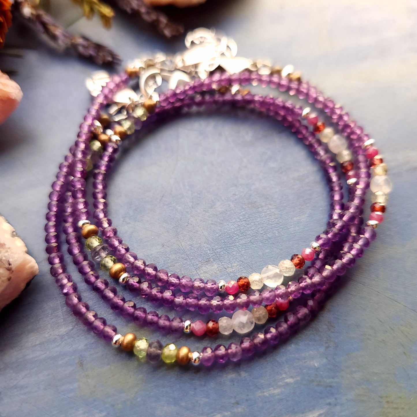 Deluxe Amethyst and Mixed Gem Wrap Bracelet