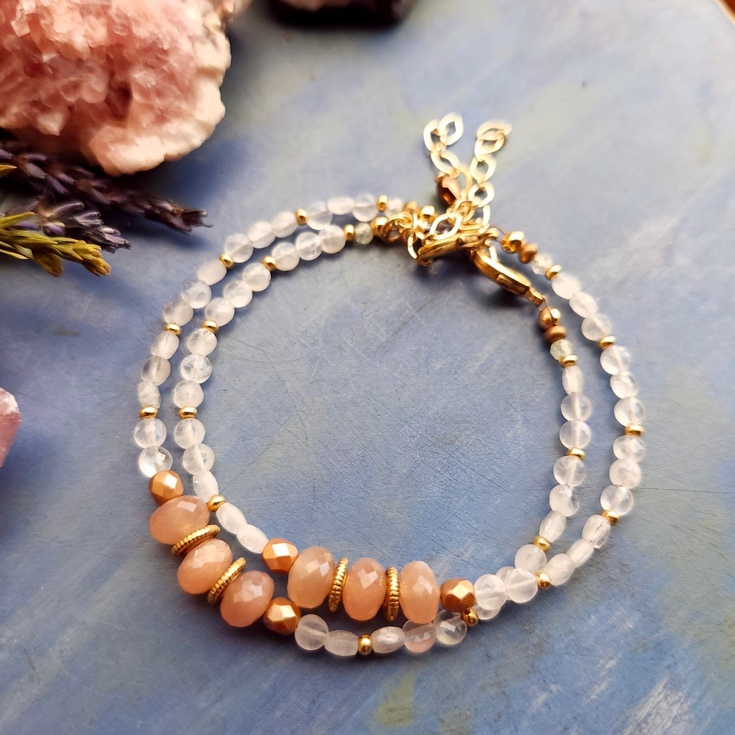 Deluxe Peach and Rainbow Moonstone Bracelet