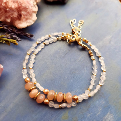 Deluxe Peach and Rainbow Moonstone Bracelet