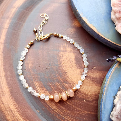 Deluxe Peach and Rainbow Moonstone Bracelet