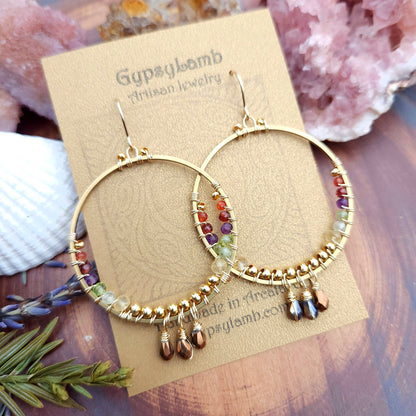 Mixed Gemstone Wirewrapped Hoops