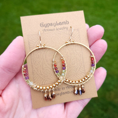 Mixed Gemstone Wirewrapped Hoops