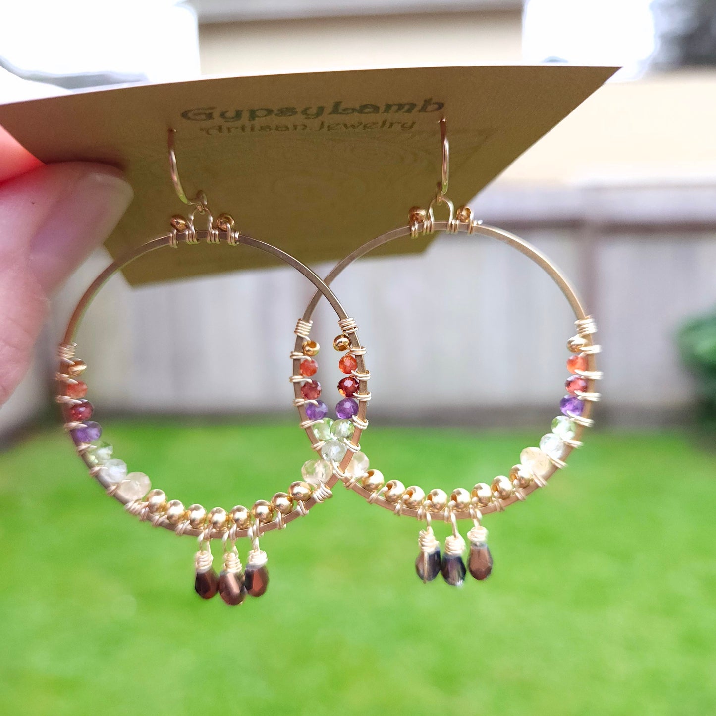 Mixed Gemstone Wirewrapped Hoops