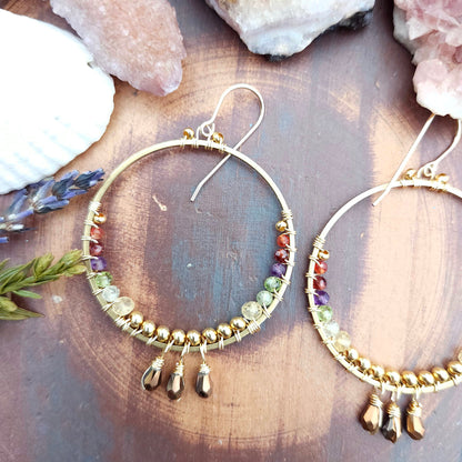 Mixed Gemstone Wirewrapped Hoops