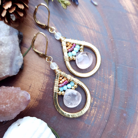 Golden Rose Quartz Drops with Larimar