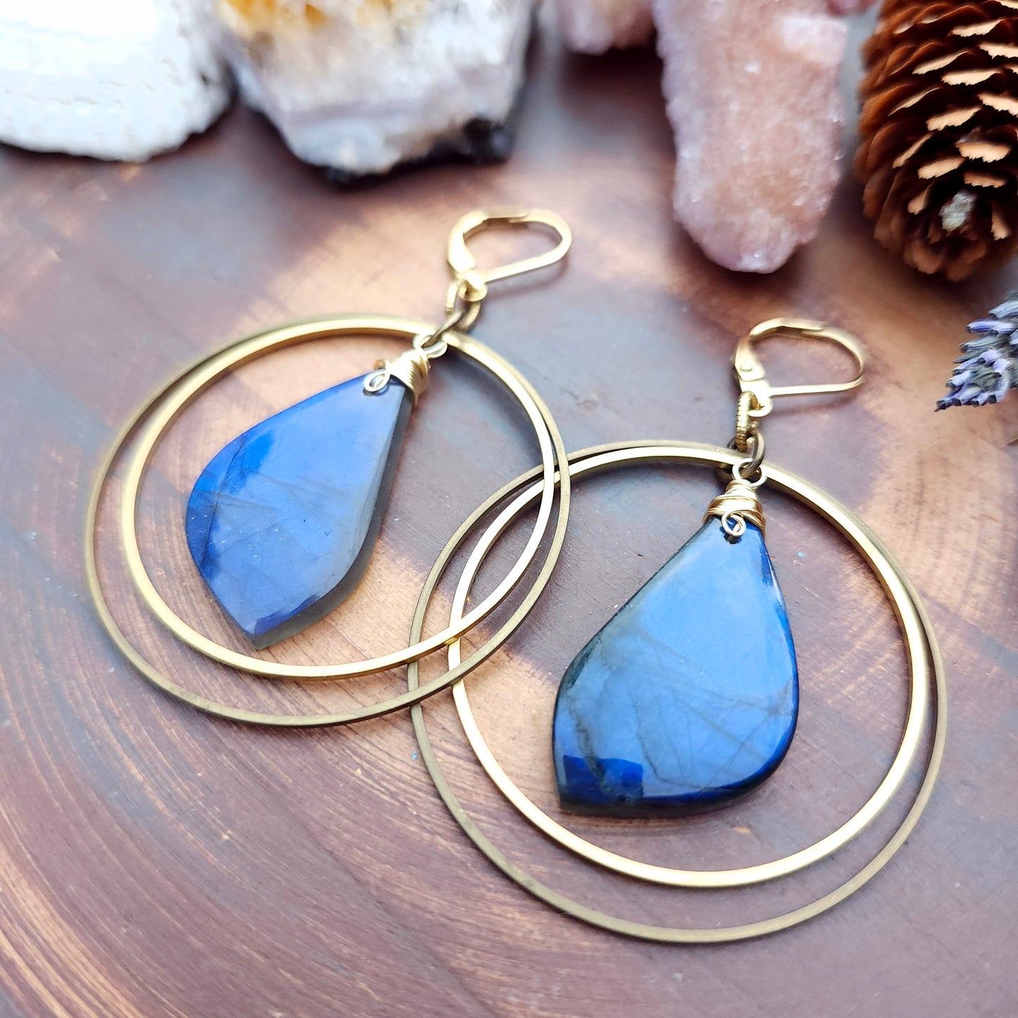 Blue Labradorite Kinetic Hoop Earrings