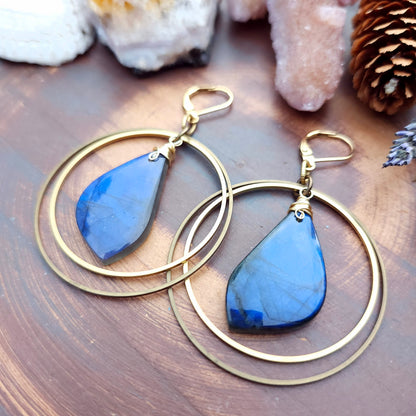 Blue Labradorite Kinetic Hoop Earrings