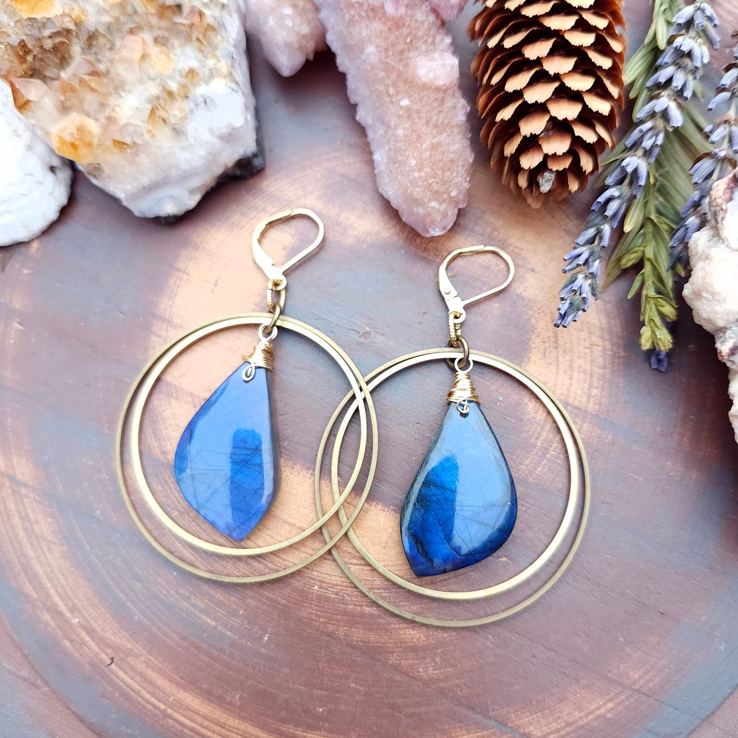 Blue Labradorite Kinetic Hoop Earrings