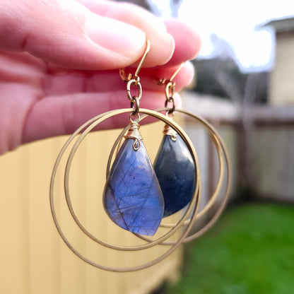 Blue Labradorite Kinetic Hoop Earrings