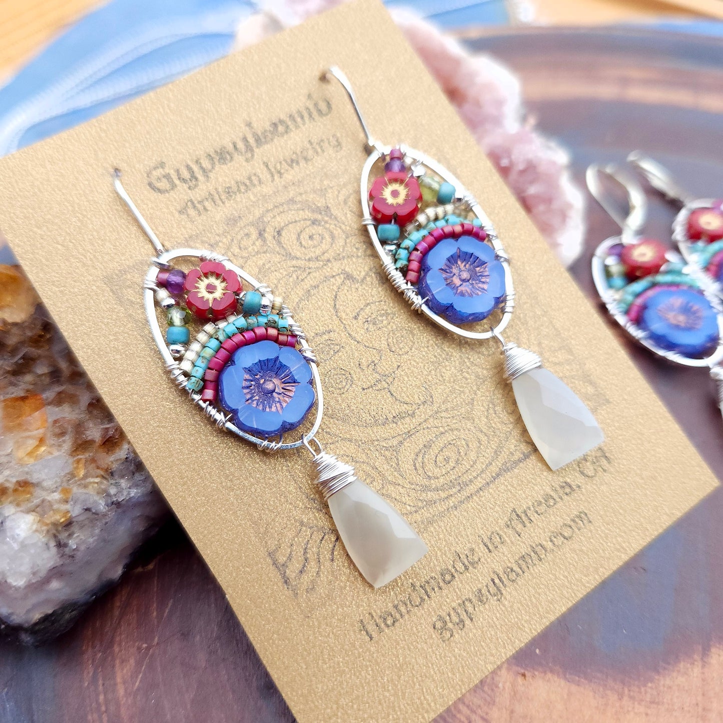 White Moonstone Beaded Blooms Earrings