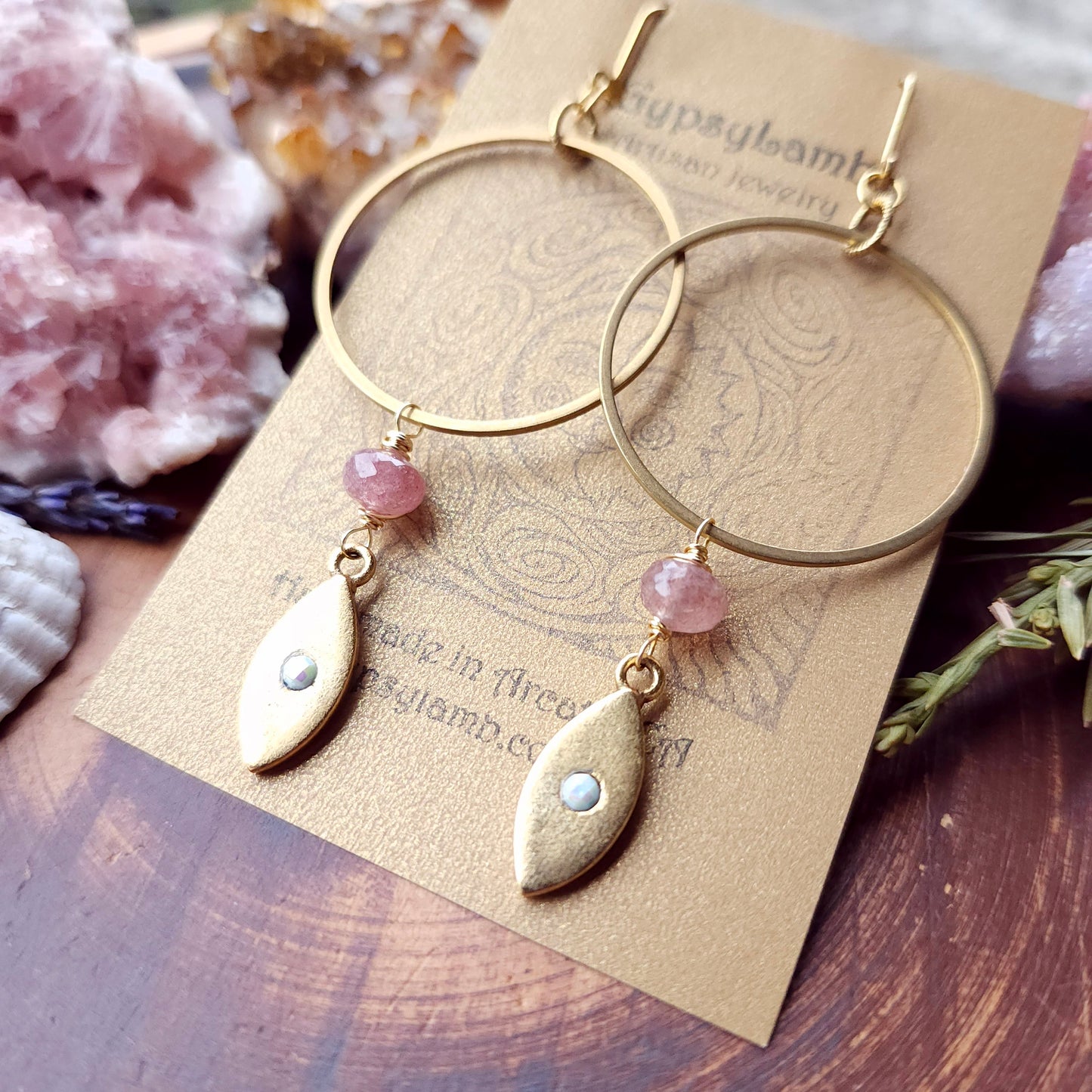 Crystal Marquise Drops with Strawberry Quartz