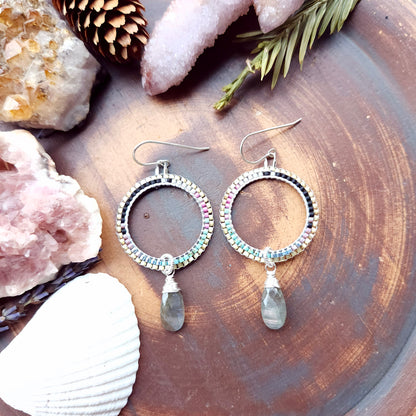 Disco Beaded Hoops with Labradorite